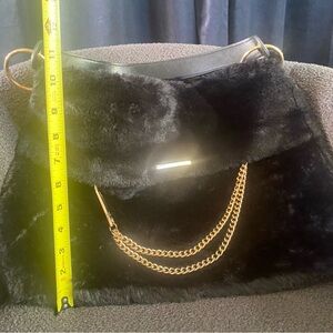 Elegant Black Faux Fur Shoulder Bag with Chain